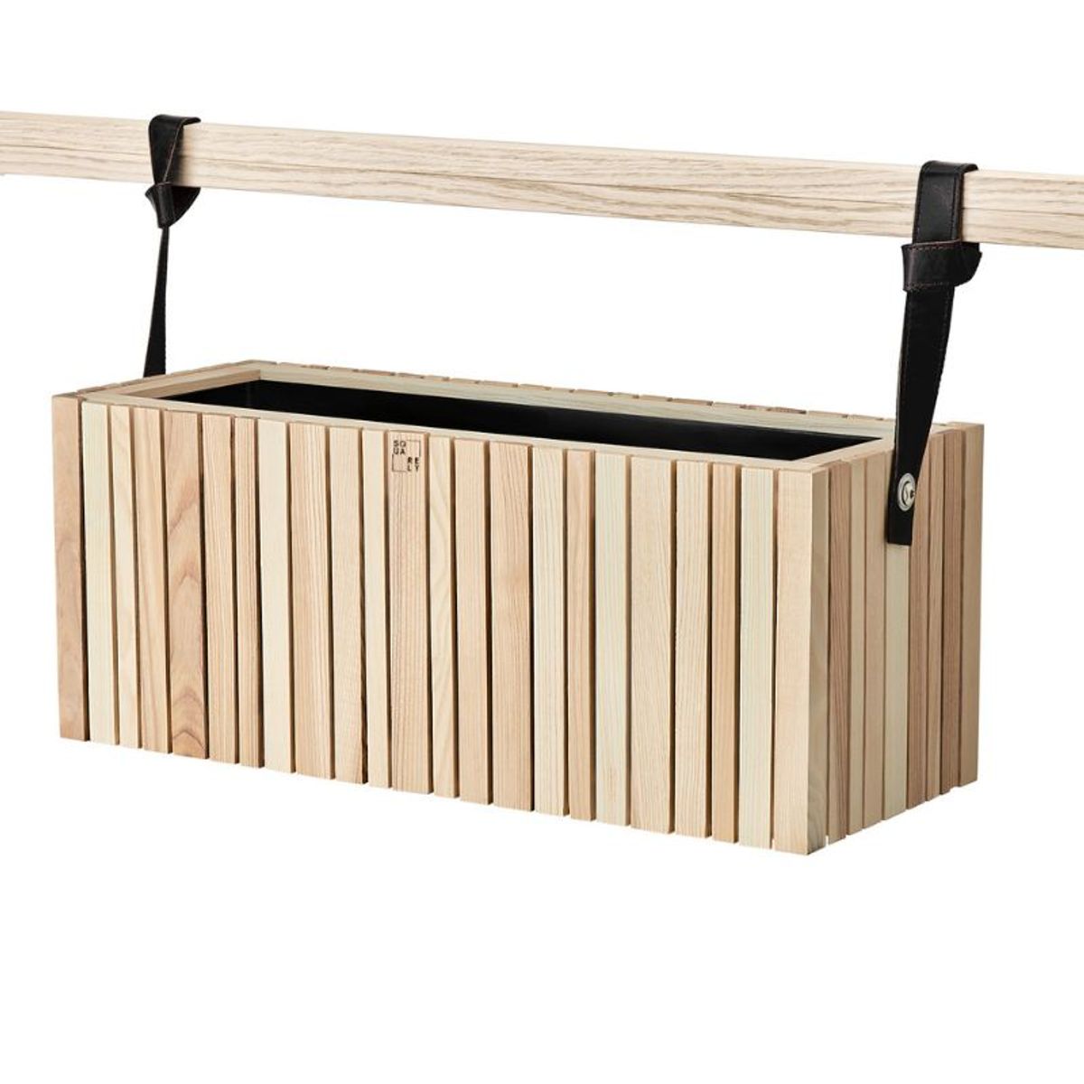 Squarely GrowWIDE plantekasse i naturlig asketræ + HoldON stropper Flere varianter - 48 cm / Blå nylon