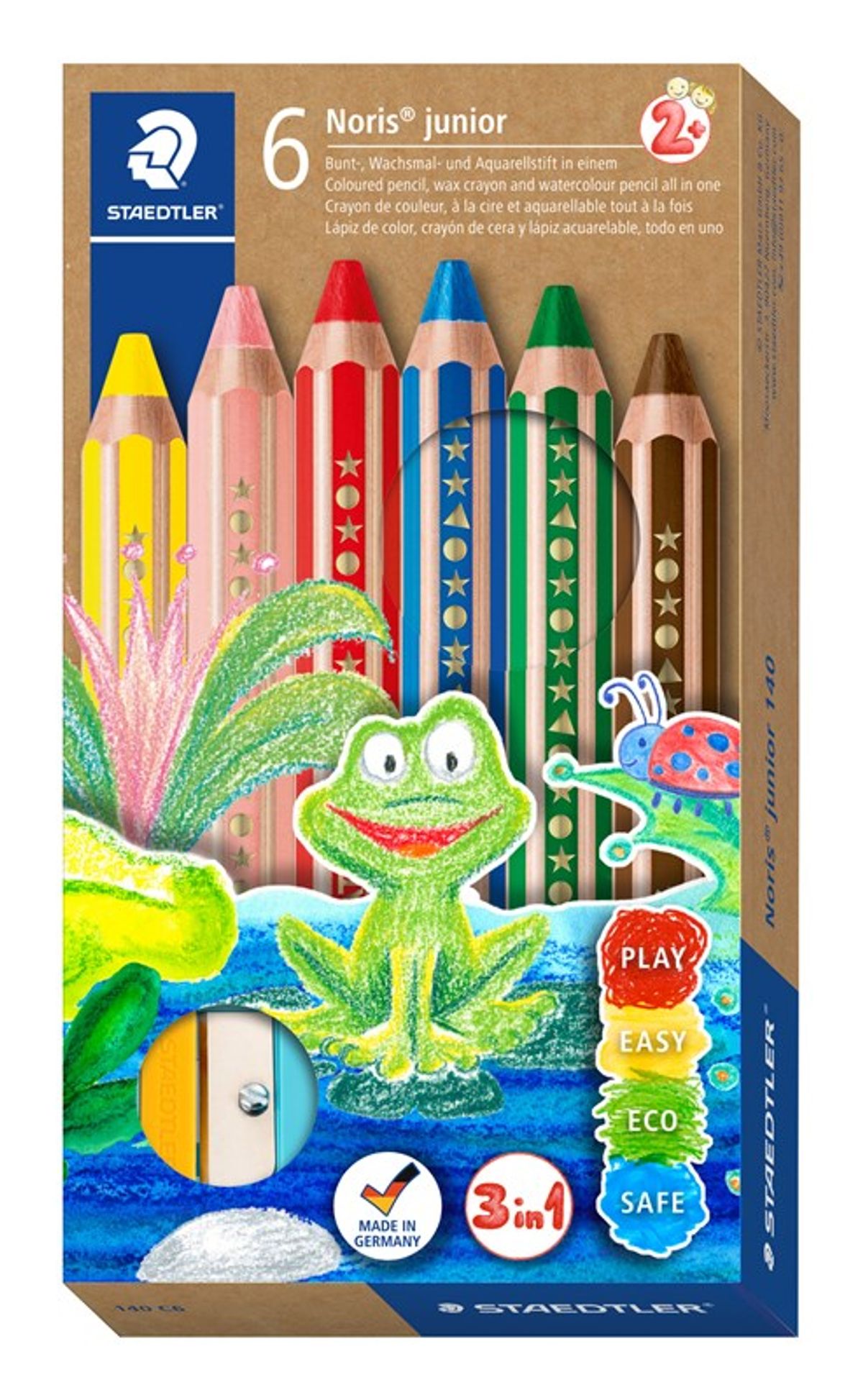 STAEDTLER Buddy Chunky 3-i-1 farveblyant, 6 stk. med blyantspidser