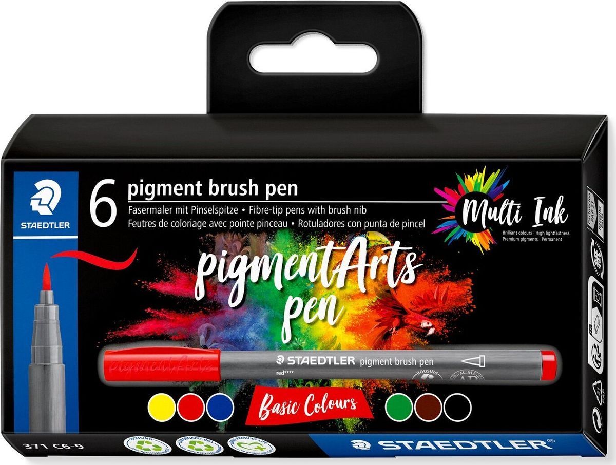 Staedtler - Pigment Arts Brush Pen Tusser - Basic - 6 Farver