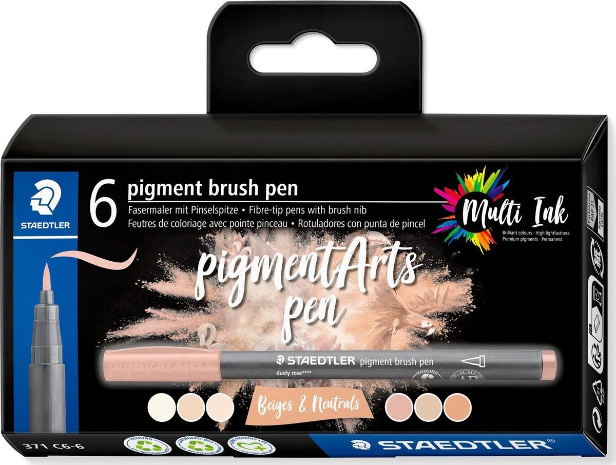 Staedtler - Pigment Arts Brush Pen Tusser - Beige - 6 Farver