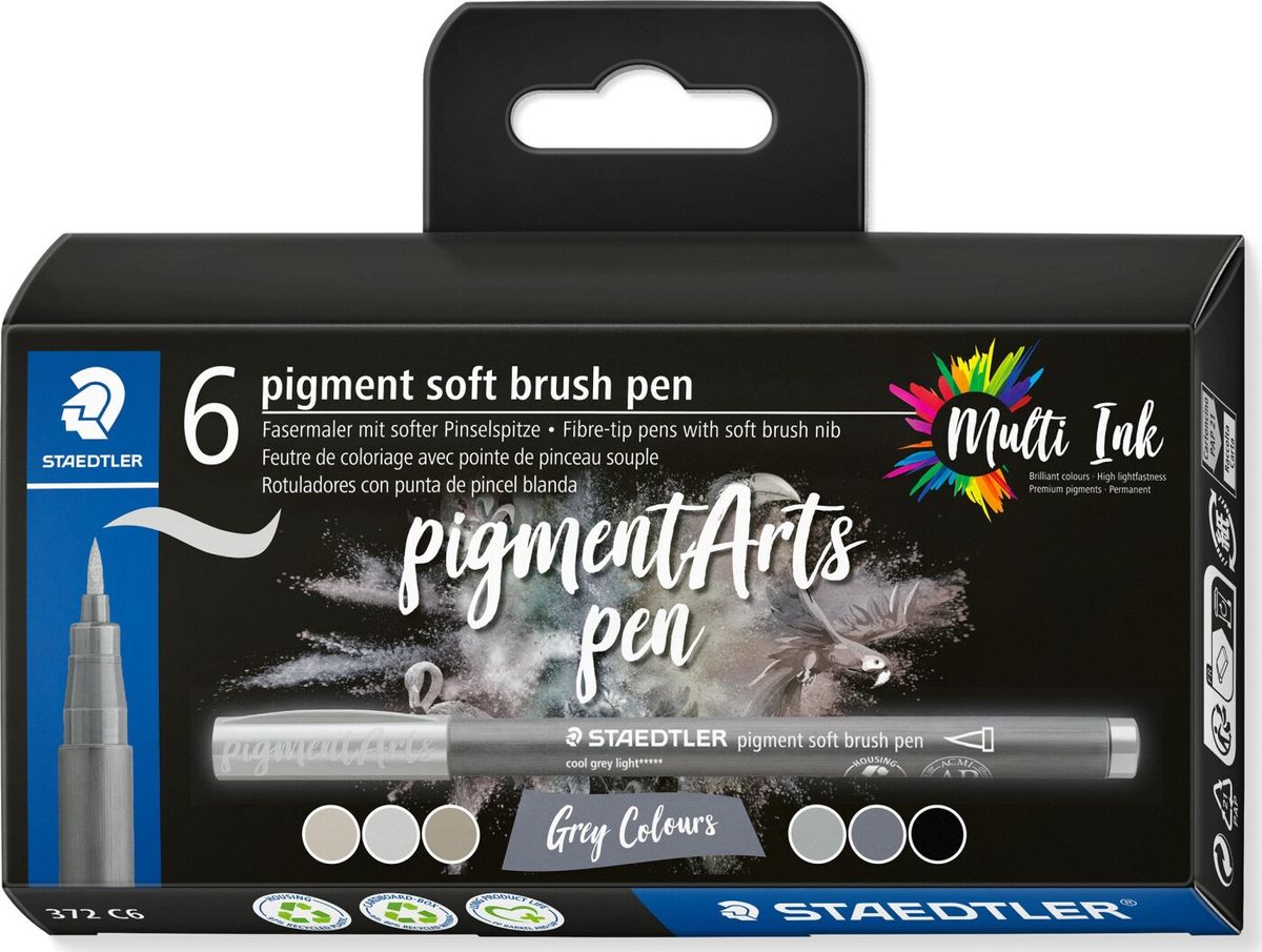 Staedtler - Pigment Arts Soft Brush Pen Tusser - Grå - 6 Farver