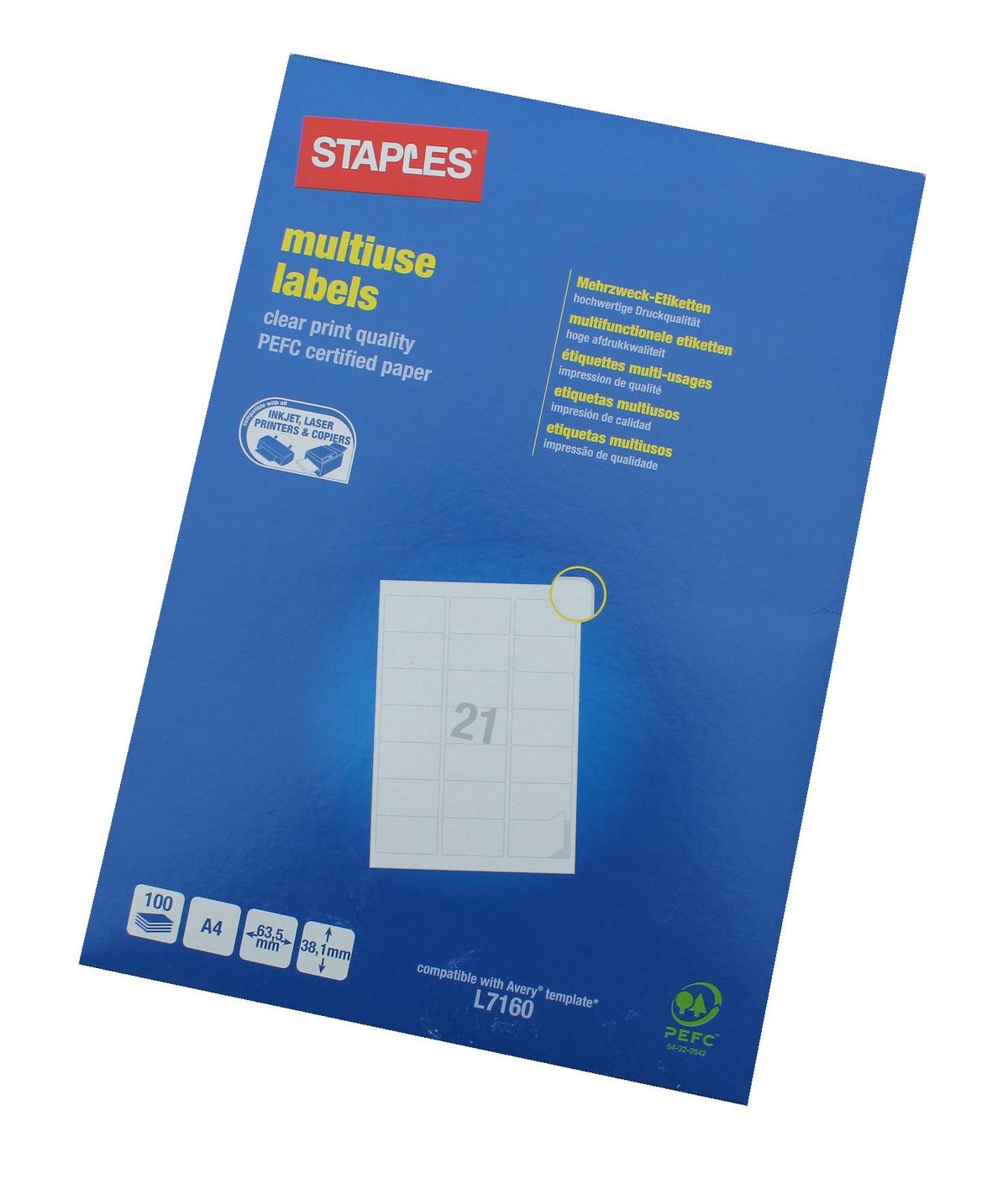 Staples multiuse labels L7160 38,1 x 63,5 2100 stk