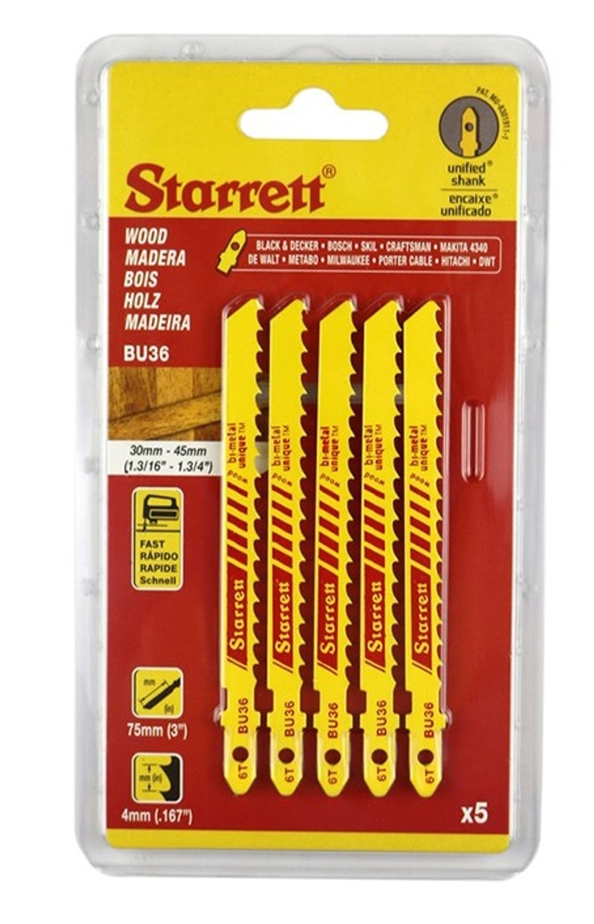 Starrett Stiksavklinger 75mm 6T BU36 5 stk.