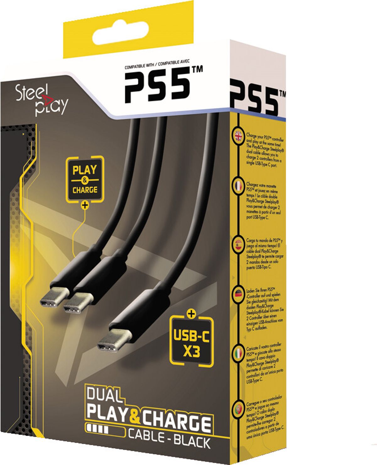 Steelplay - Ps5 Usb-c Kabel - Dual Play & Charge Cable - Sort