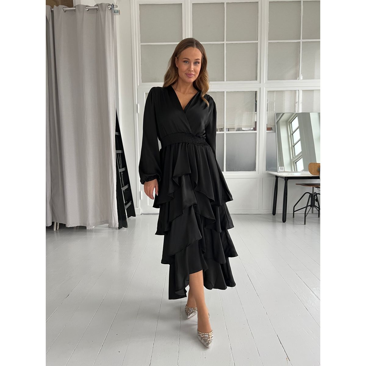 Stella black satin dress