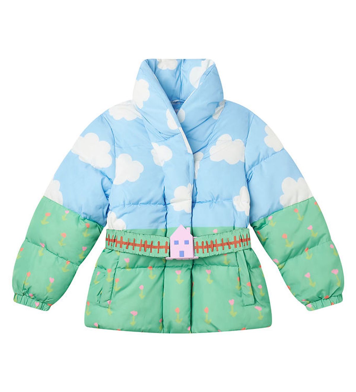 Stella McCartney Kids Dynejakke - Blå/Grøn m. Skyer