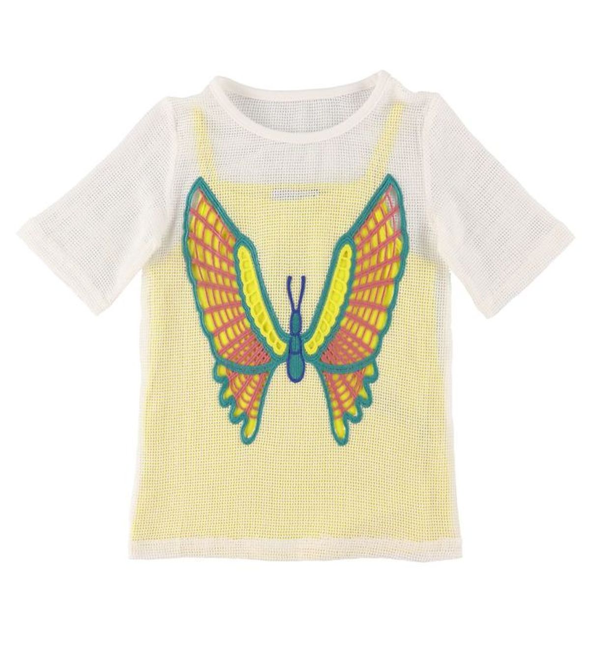 Stella McCartney Kids Kjole - Hæklet - Hvid/Gul m. Sommerfugl