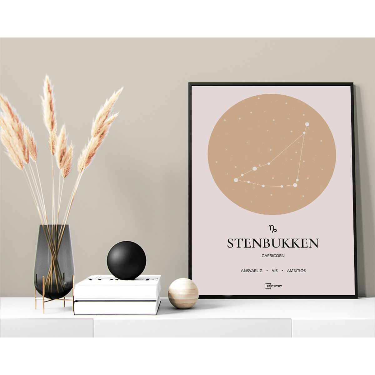 Stenbukken Stjernetegn Plakat Guld 42×60 cm (A2)