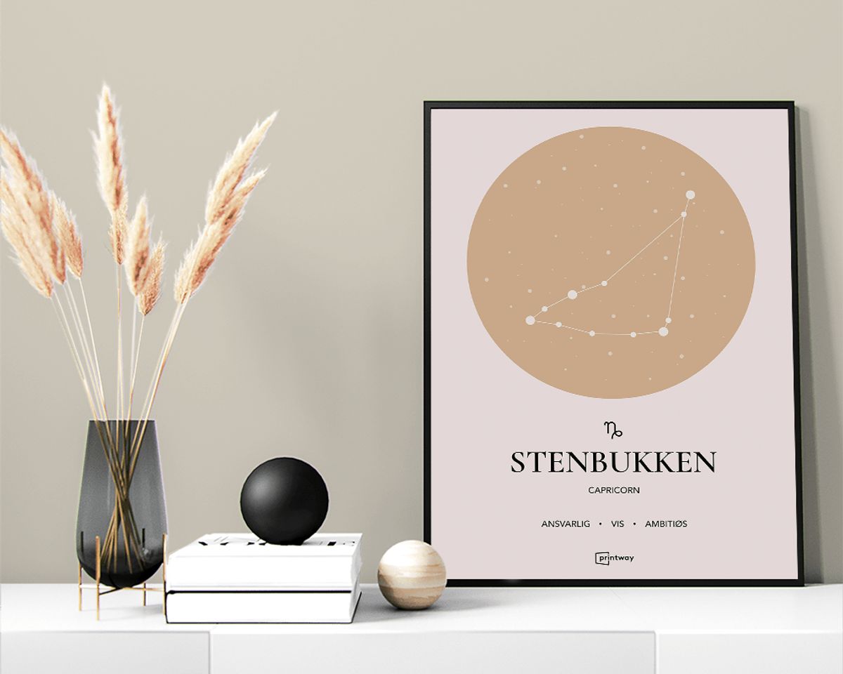 Stenbukken Stjernetegn Plakat Guld 50×70 cm (B2)