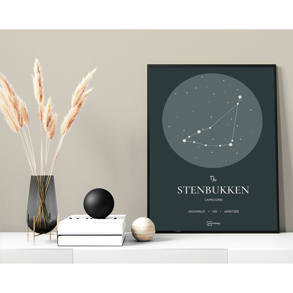 Stenbukken Stjernetegn Plakat Skovgrøn 50×70 cm (B2)