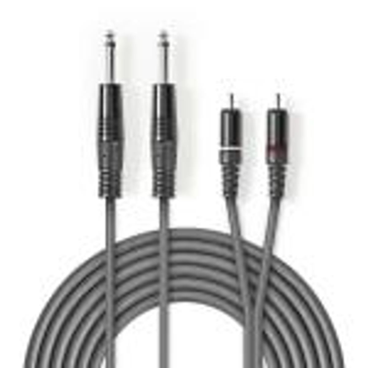 Stereo Audio kabel | 2x 6.35 mm Hanstik | 2x RCA Hanstik | Nikkelplateret | 5.00 m | Runde | Mørkegrå | Kartonhylster