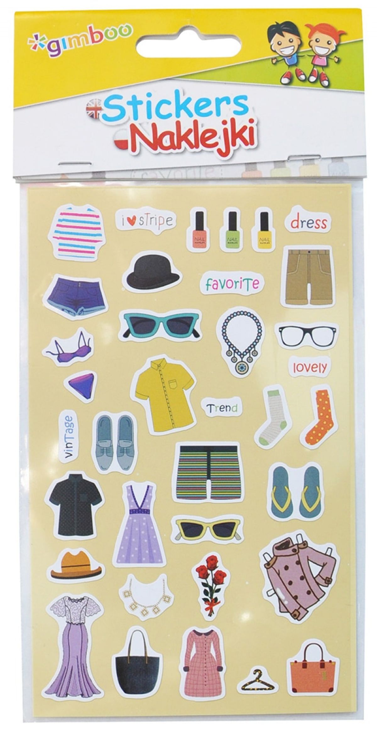 Stickers GIMBOO Clothes 9x15cm Farvemix.