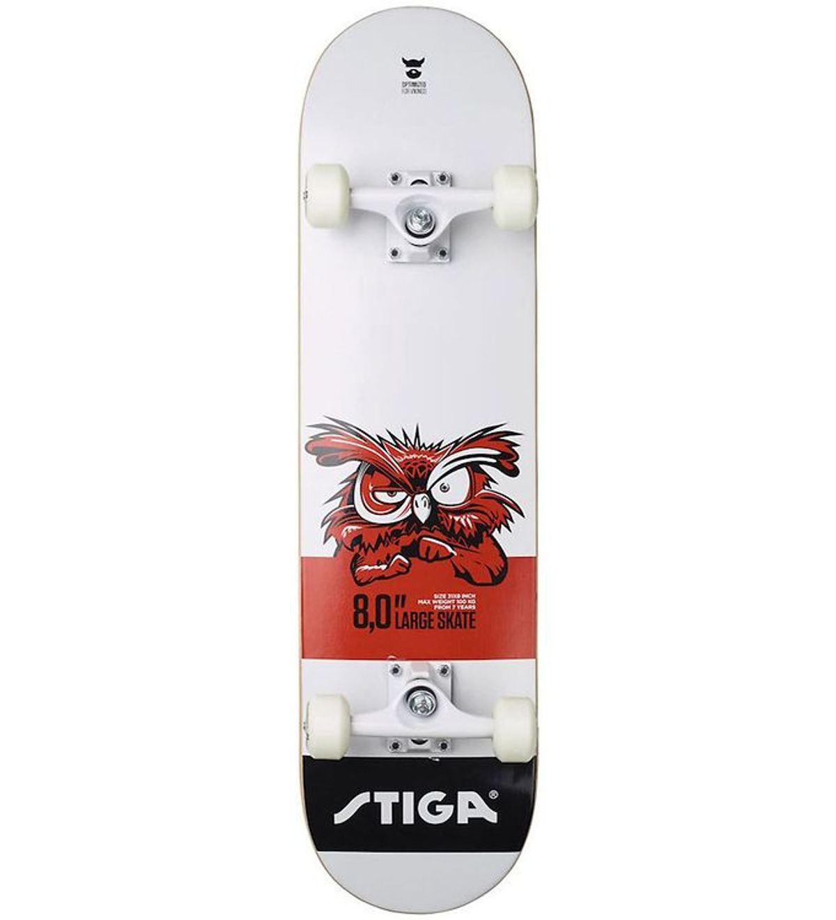 Stiga Skateboard - 8.0 - Hvid m. Ugle