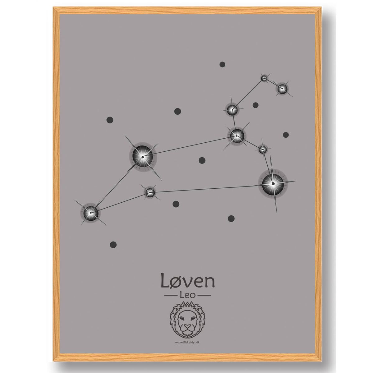 Stjernebillede løven (grå) - plakat (Størrelse: M - 30x40cm)