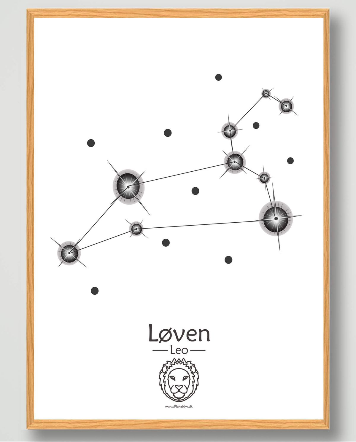 Stjernebillede løven (hvid) - plakat (Størrelse: M - 30x40cm)