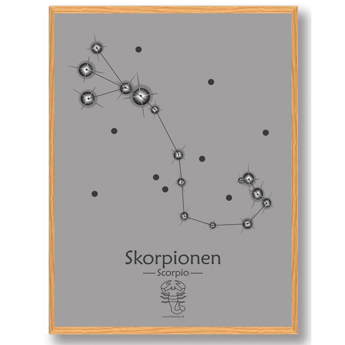 Stjernebillede skorpionen (grå) - plakat (Størrelse: S - 21x29,7cm (A4))