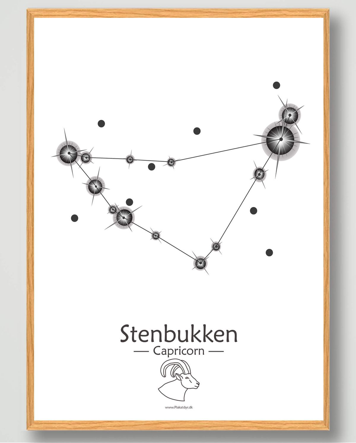 Stjernebillede stenbukken (hvid) - plakat (Størrelse: M - 30x40cm)