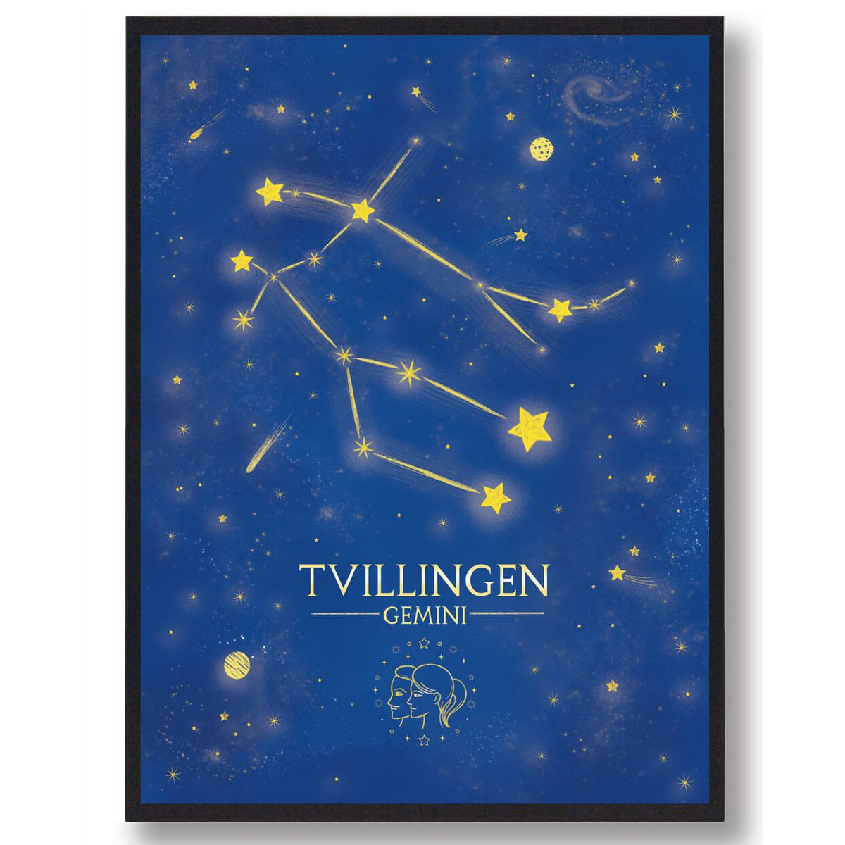 Stjernebillede tvillingen - blå (Størrelse: M - 30x40cm)