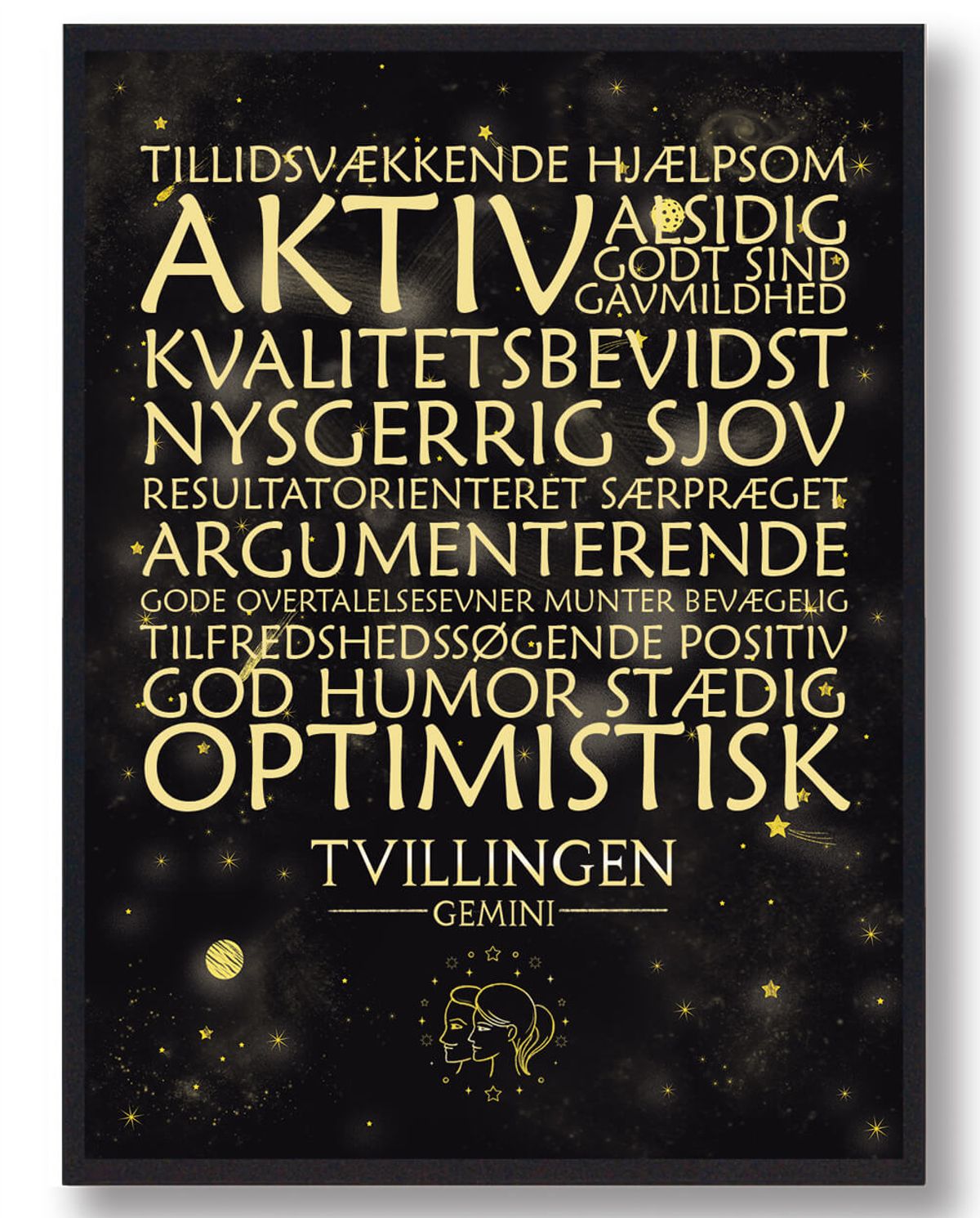 Stjernebillede tvillingen sort håndtegnet baggrund (Størrelse: L - 50x70cm (B2))