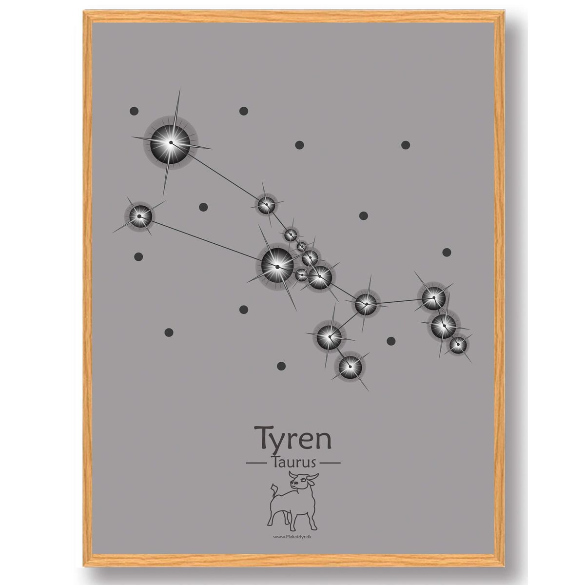 Stjernebillede tyren (grå) - plakat (Størrelse: M - 30x40cm)