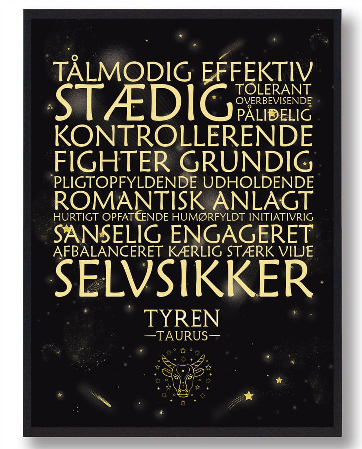 Stjernebillede tyren sort håndtegnet baggrund (Størrelse: M - 30x40cm)