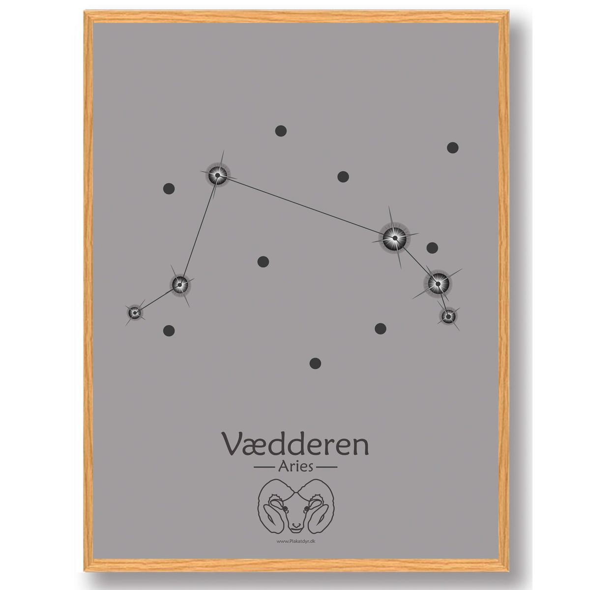 Stjernebillede vædderen (grå) - plakat (Størrelse: S - 21x29,7cm (A4))