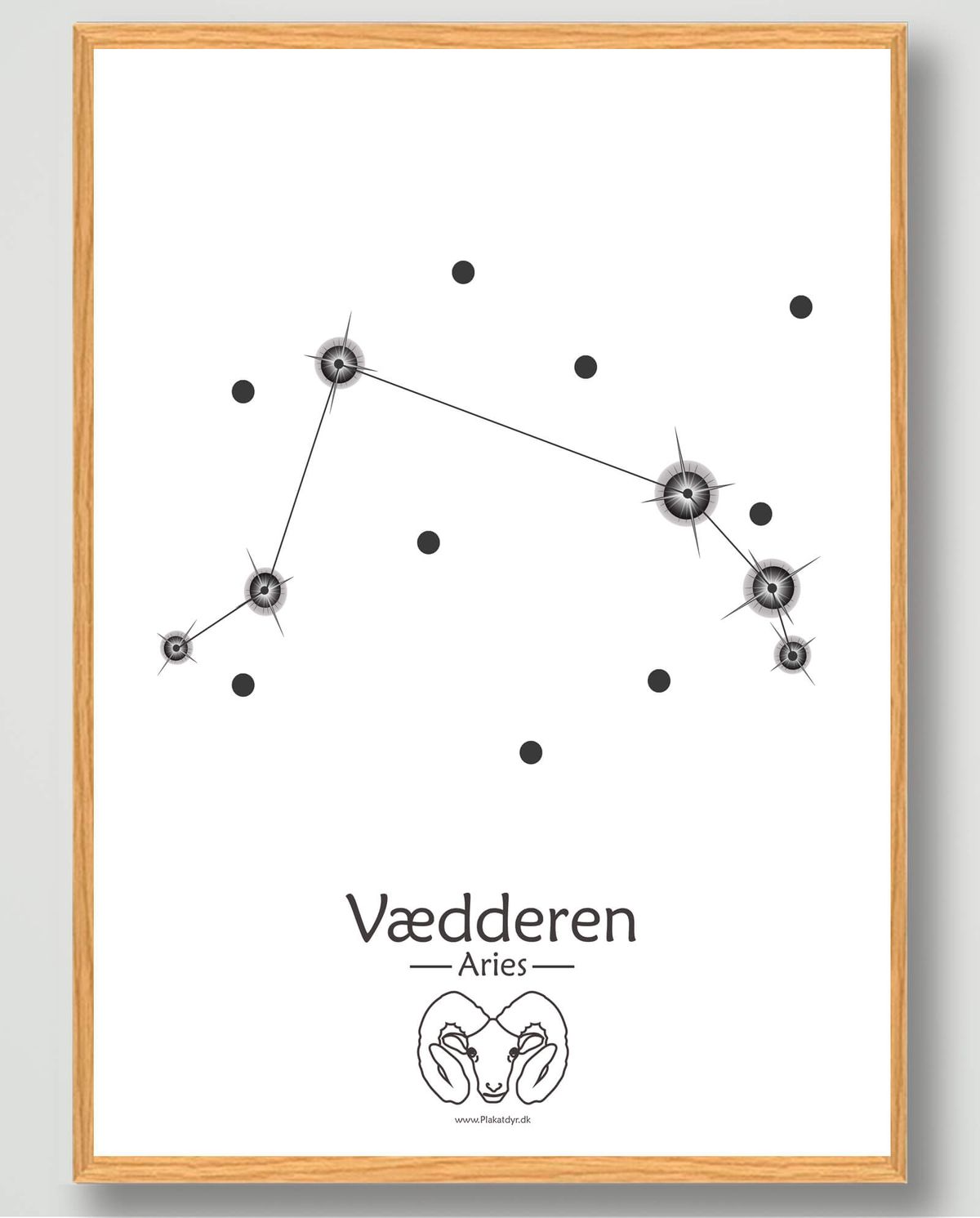 Stjernebillede vædderen (hvid) - plakat (Størrelse: M - 30x40cm)