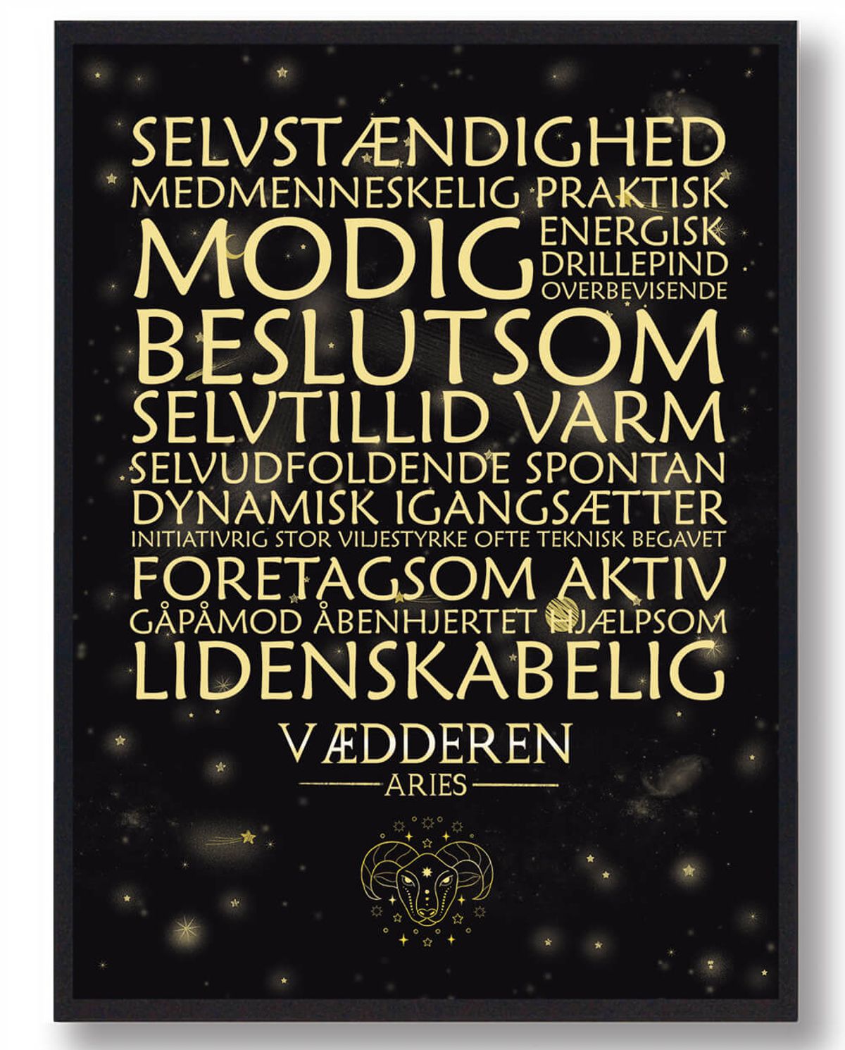 Stjernebillede vædderen sort håndtegnet baggrund (Størrelse: L - 50x70cm (B2))