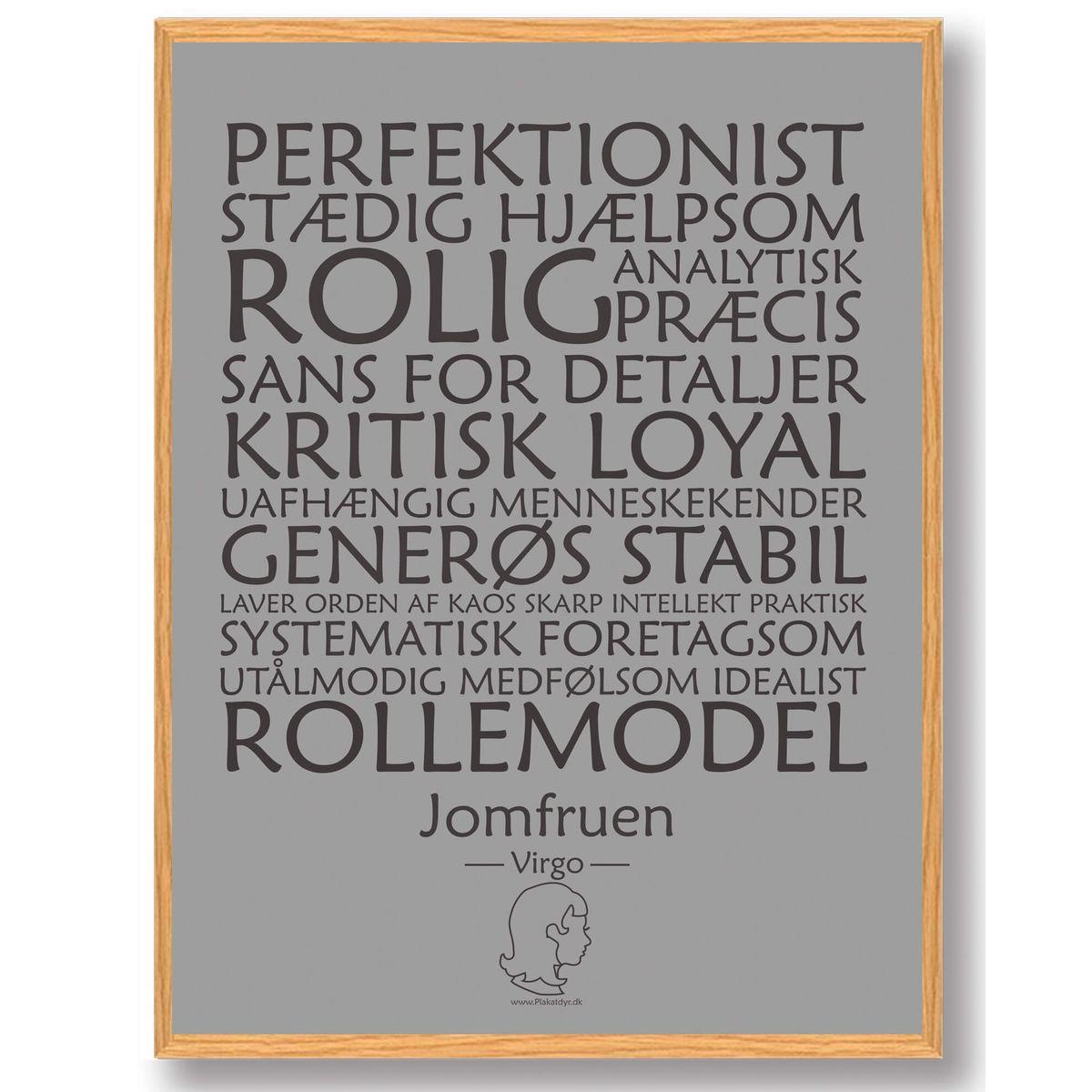 Stjernetegn jomfruen (grå) - plakat (Størrelse: S - 21x29,7cm (A4))