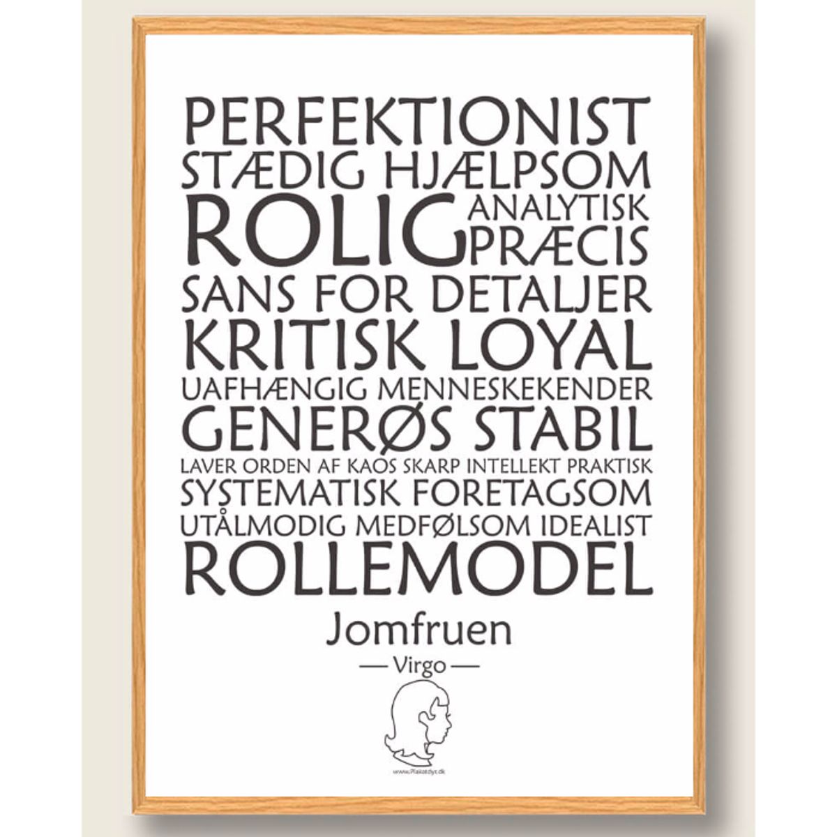 Stjernetegn jomfruen (hvid) - plakat (Størrelse: M - 30x40cm)