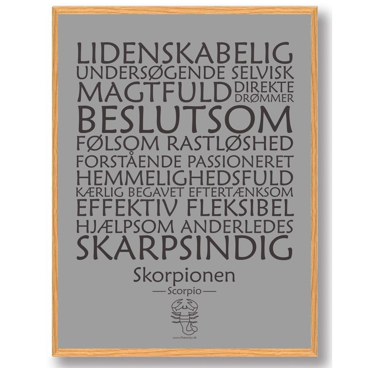 Stjernetegn skorpionen (grå) - plakat (Størrelse: M - 30x40cm)