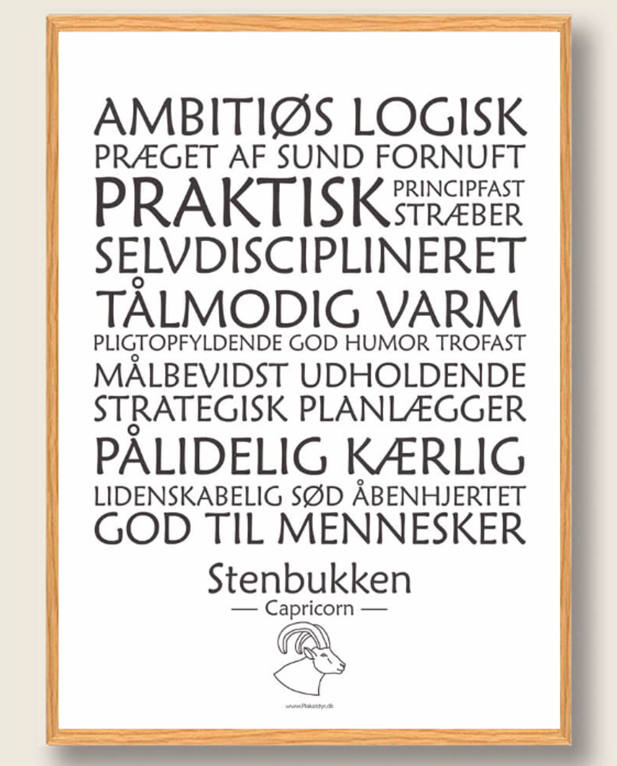 Stjernetegn stenbukken (hvid) - plakat (Størrelse: M - 30x40cm)