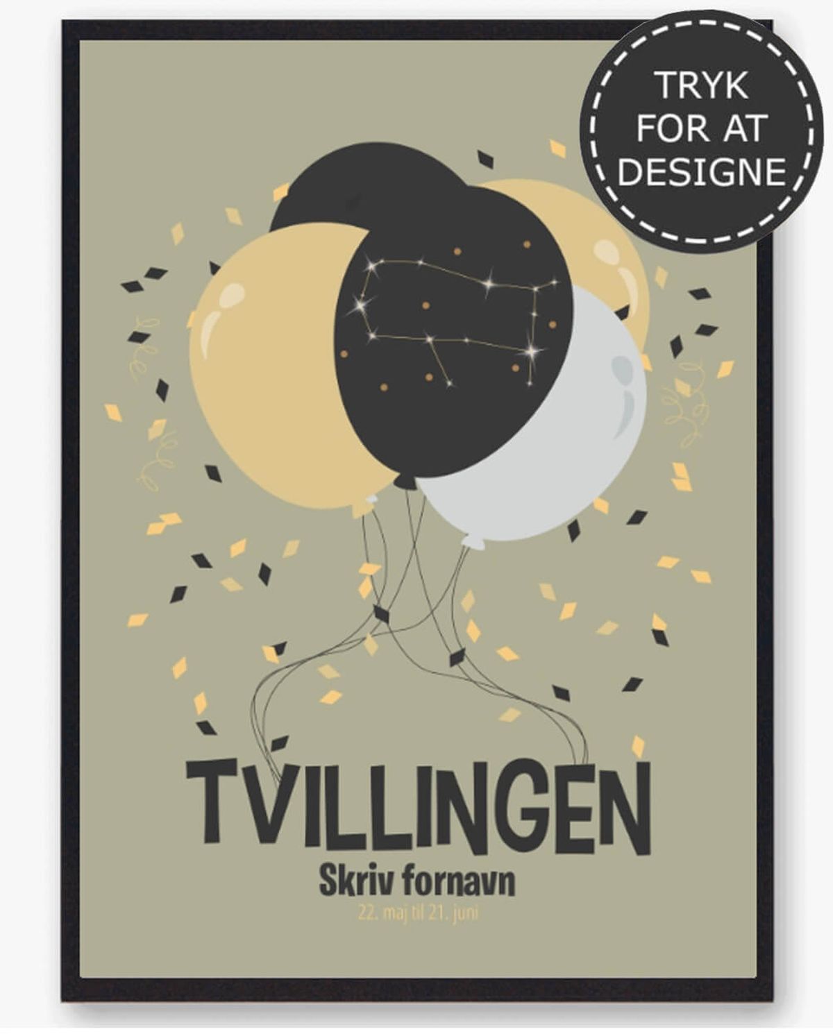 Stjernetegn tvillingen - personlig plakat (Størrelse: M - 30x40cm)