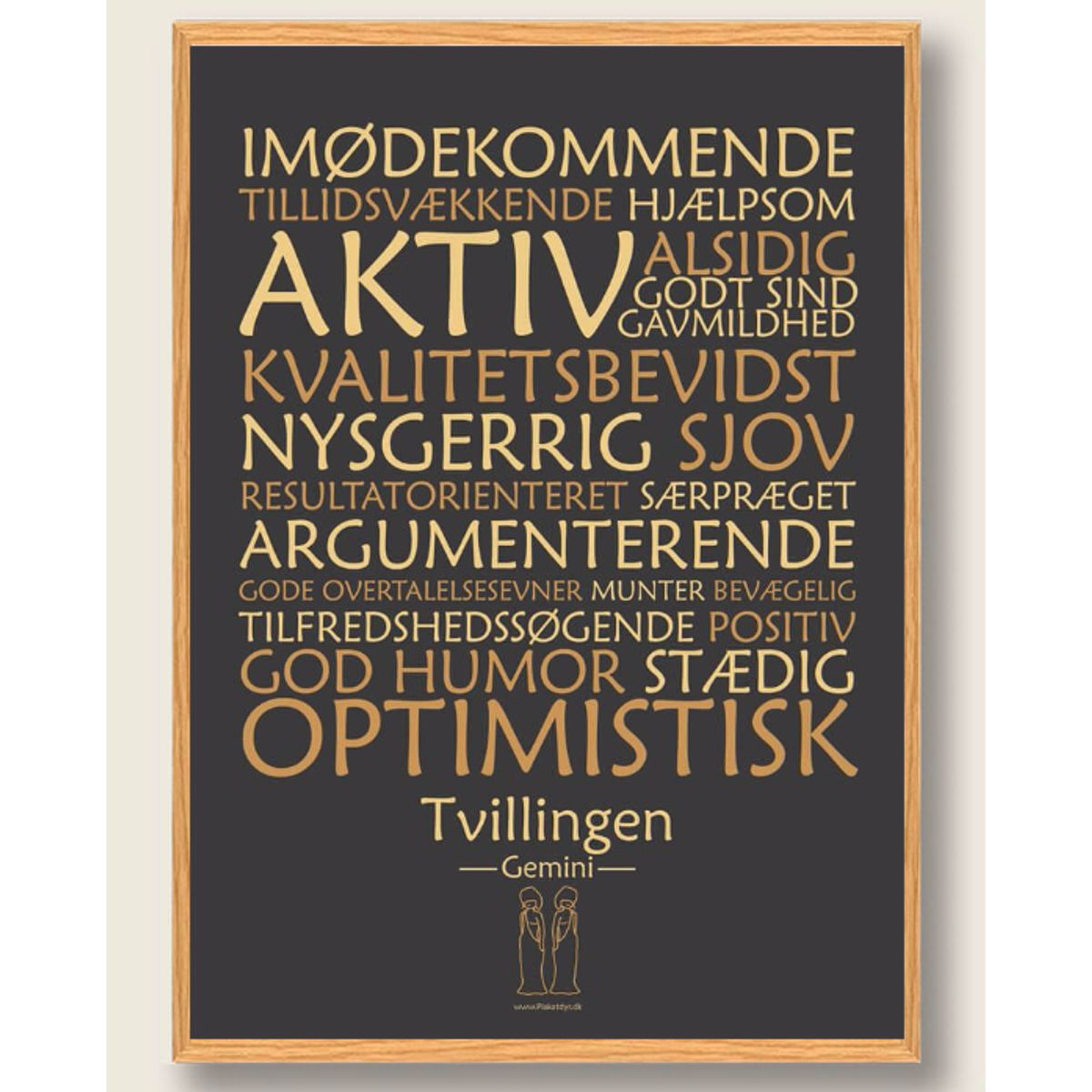 Stjernetegn tvillingen (sort) - plakat (Størrelse: M - 30x40cm)