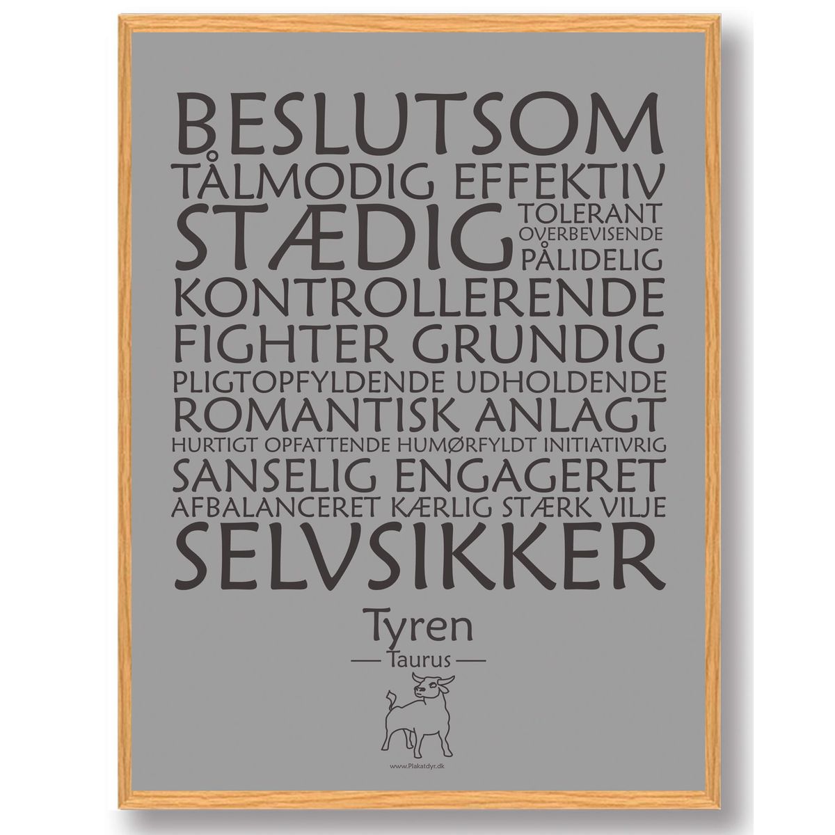 Stjernetegn tyren (grå) - plakat (Størrelse: S - 21x29,7cm (A4))