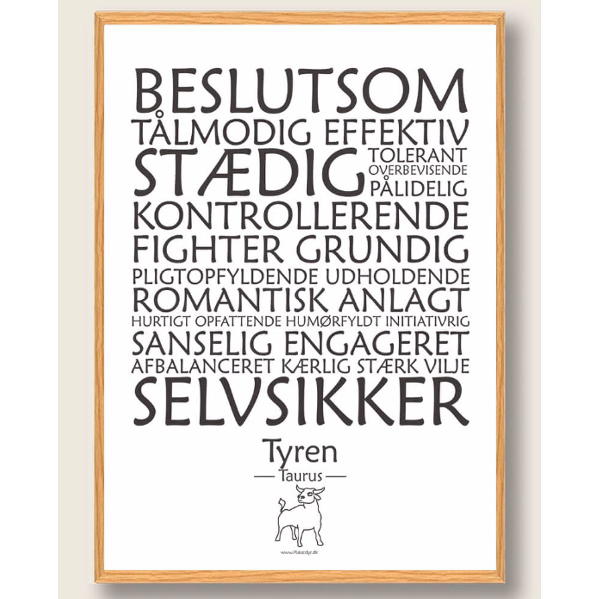 Stjernetegn tyren (hvid) - plakat (Størrelse: M - 30x40cm)