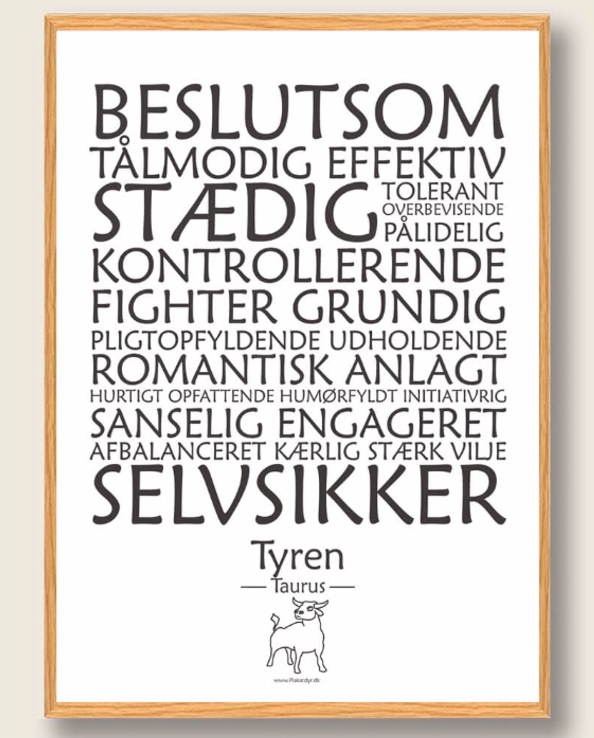 Stjernetegn tyren (hvid) - plakat (Størrelse: S - 21x29,7cm (A4))