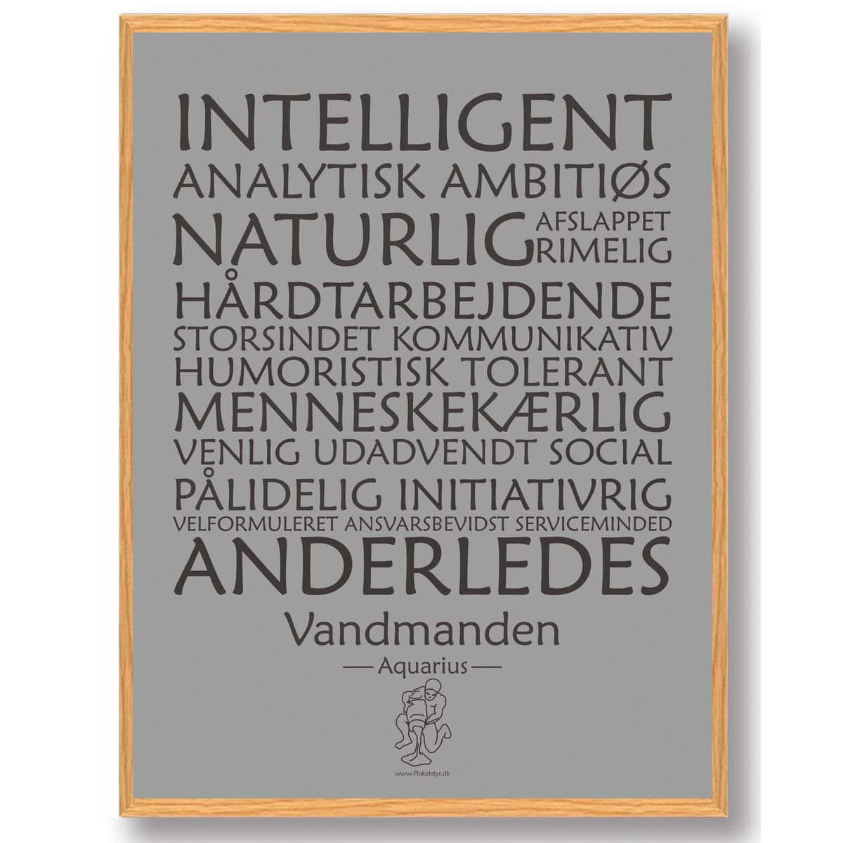 Stjernetegn vandmanden (grå) - plakat (Størrelse: M - 30x40cm)