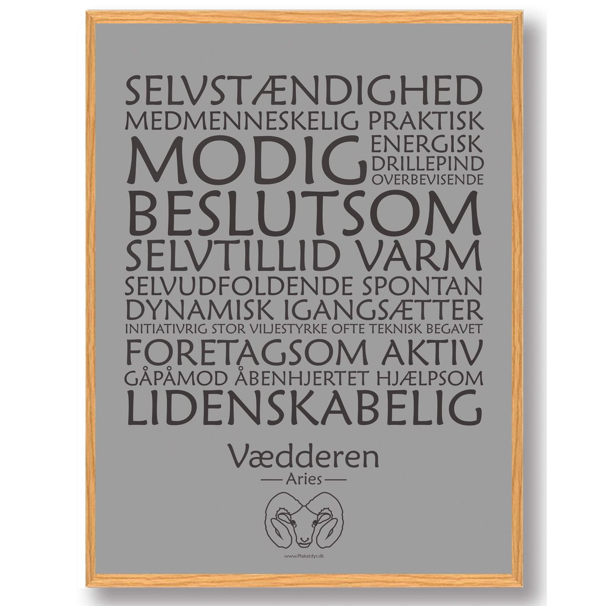 Stjernetegn vædderen (grå) - plakat (Størrelse: M - 30x40cm)