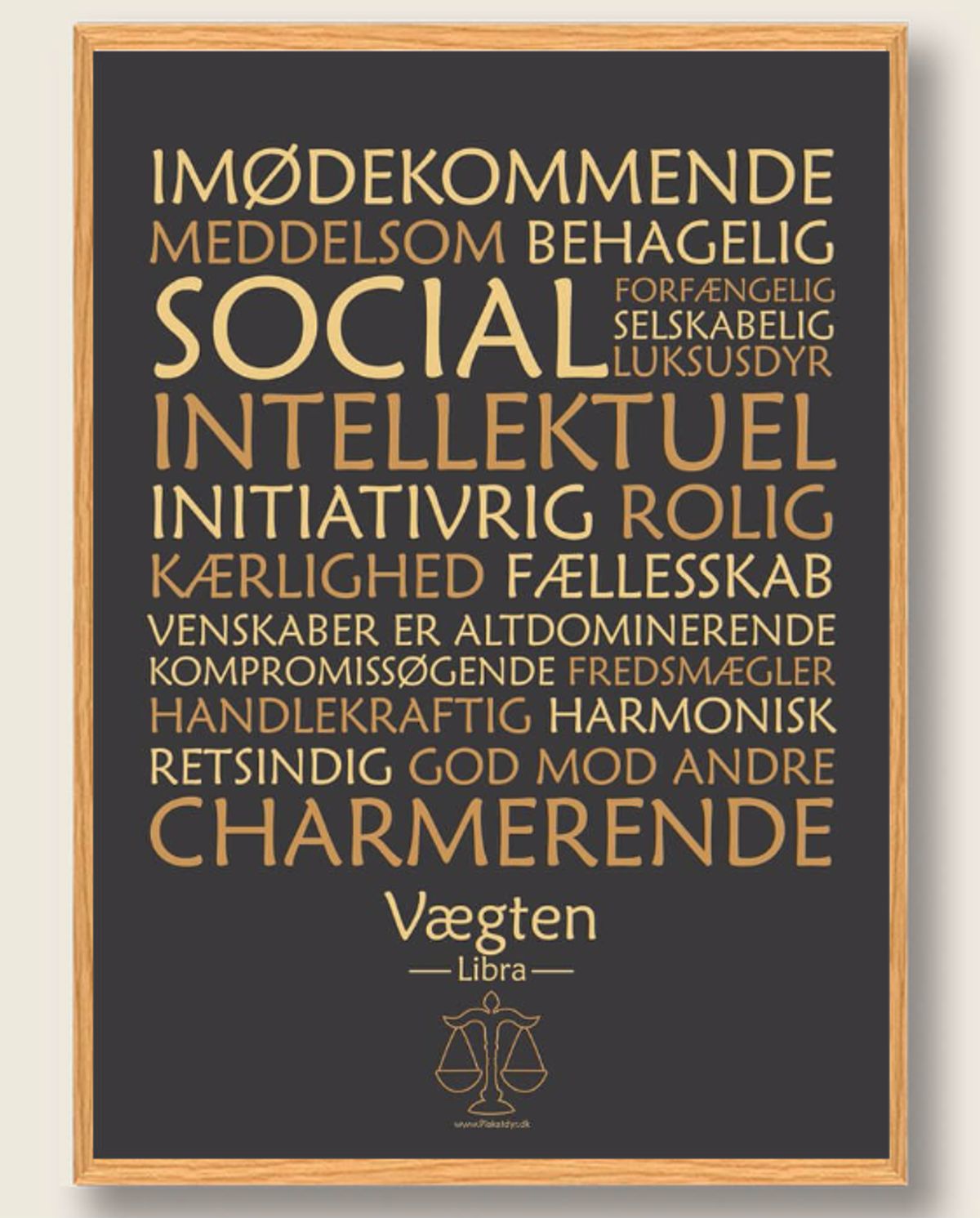 Stjernetegn vægten (sort) - plakat (Størrelse: M - 30x40cm)