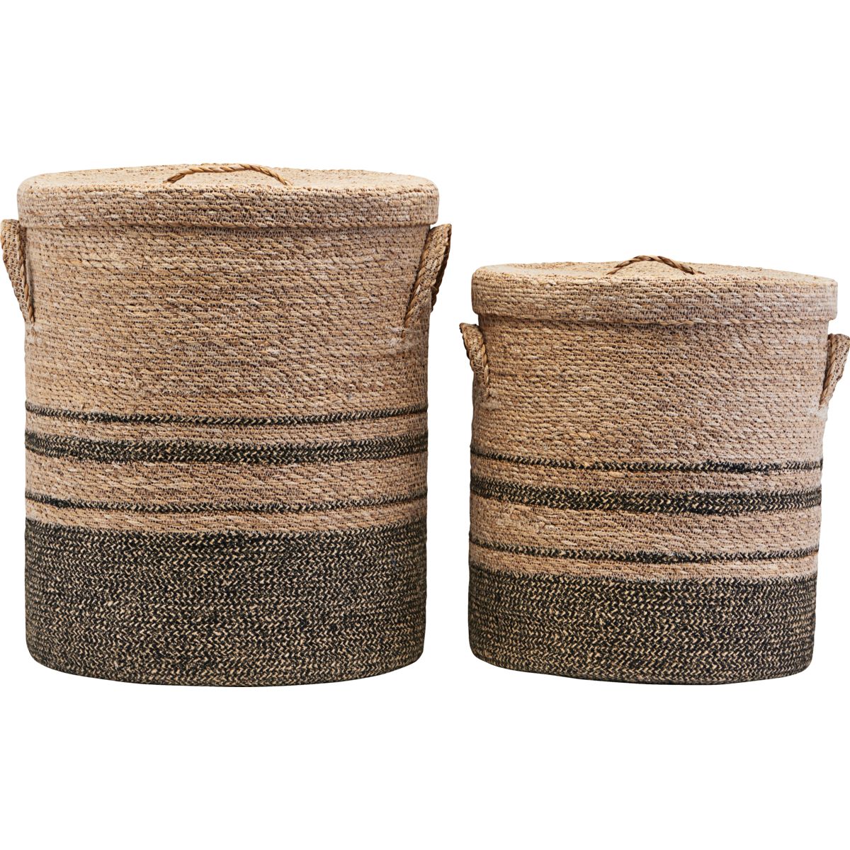 Storage w. lid, HDLaundry, Nature - Nature / Seagrass , Jute / S:, h: 40 cm, dia: 35 cm, L:, h: 50 cm, dia: 40 cm