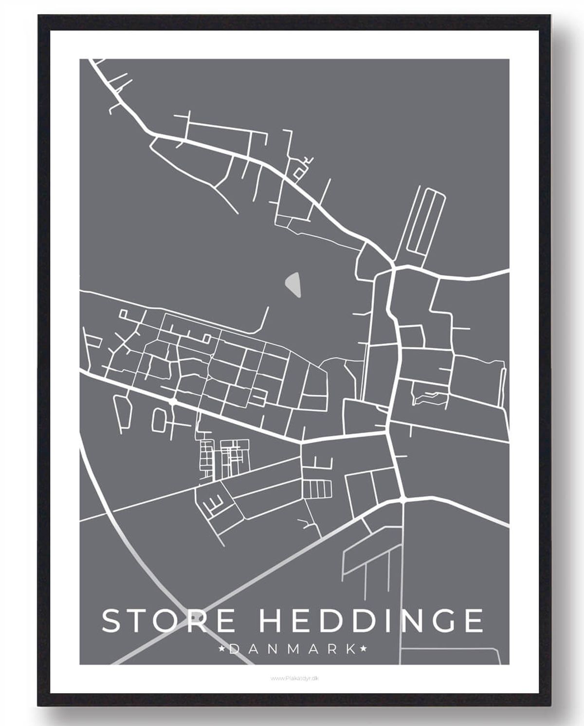 Store Heddinge by plakat - grå (Størrelse: L - 50x70cm (B2))