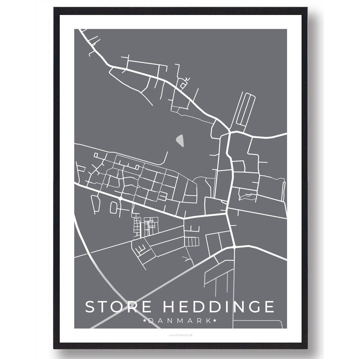 Store Heddinge by plakat - grå (Størrelse: S - 21x29,7cm (A4))