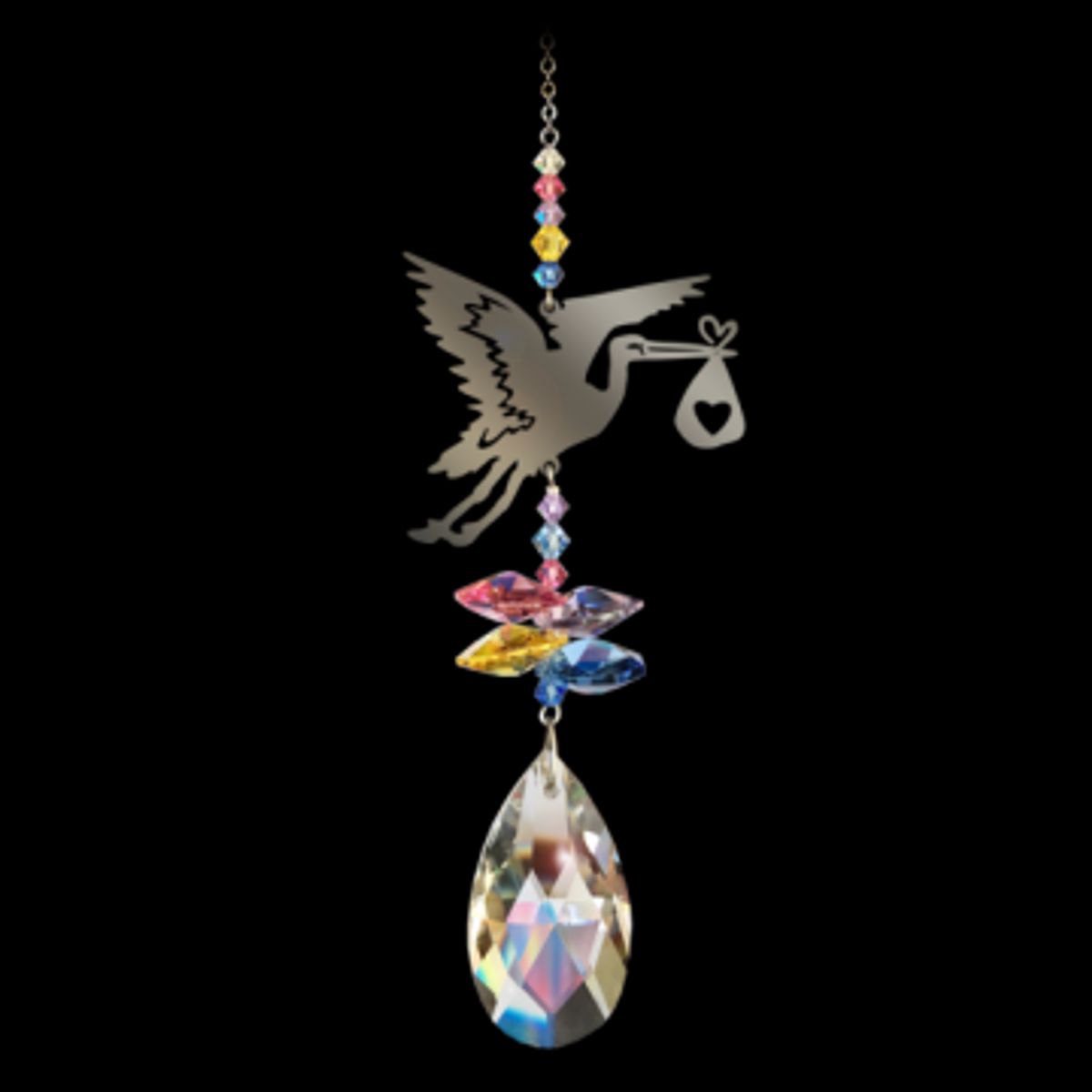 Stork med nyfødt - Swarovski krystaller small - GodKarmaShop