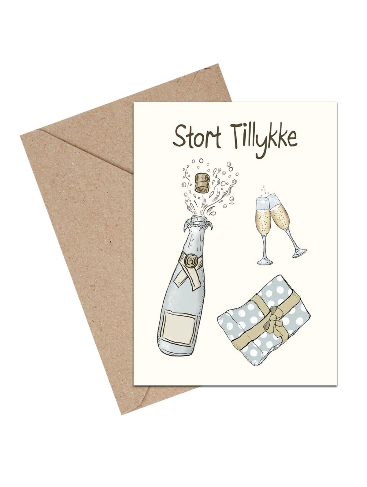 Stort tillykke champagne A6 kort