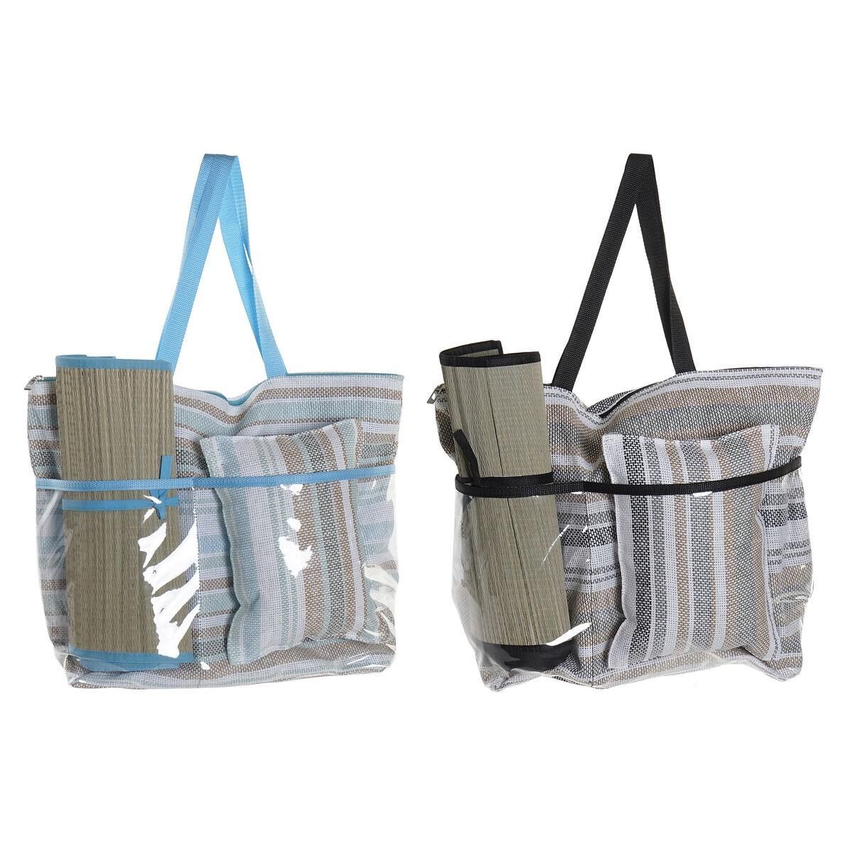 Strandtaske 44 x 23 x 62 cm Lærred Grå Blå Brun Grøn PVC (2 enheder)