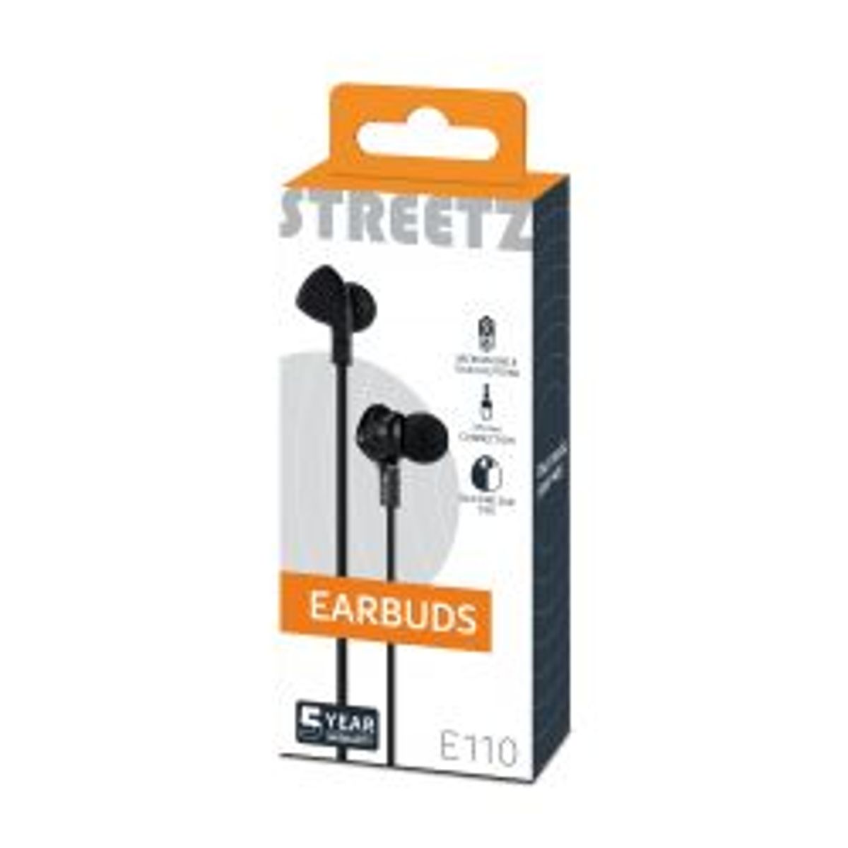 Streetz E110 In-ear Headset, 1-button Remote, 3.5mm, Mic, Black - Høretelefon