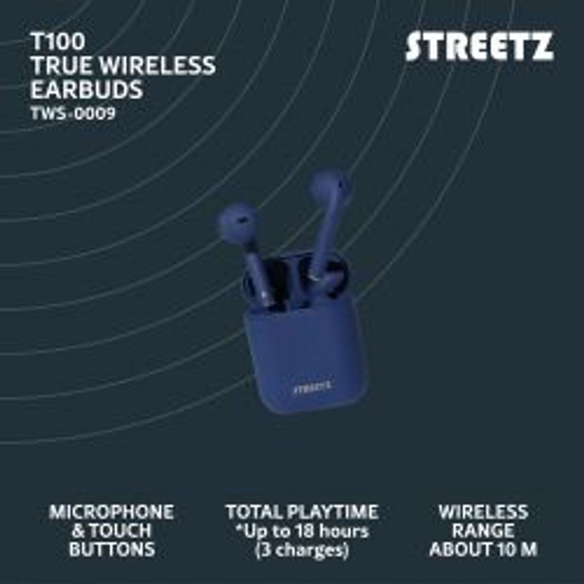 Streetz T100 True Wireless Stereo Semiinear, Matte Dark Blue - Høretelefon