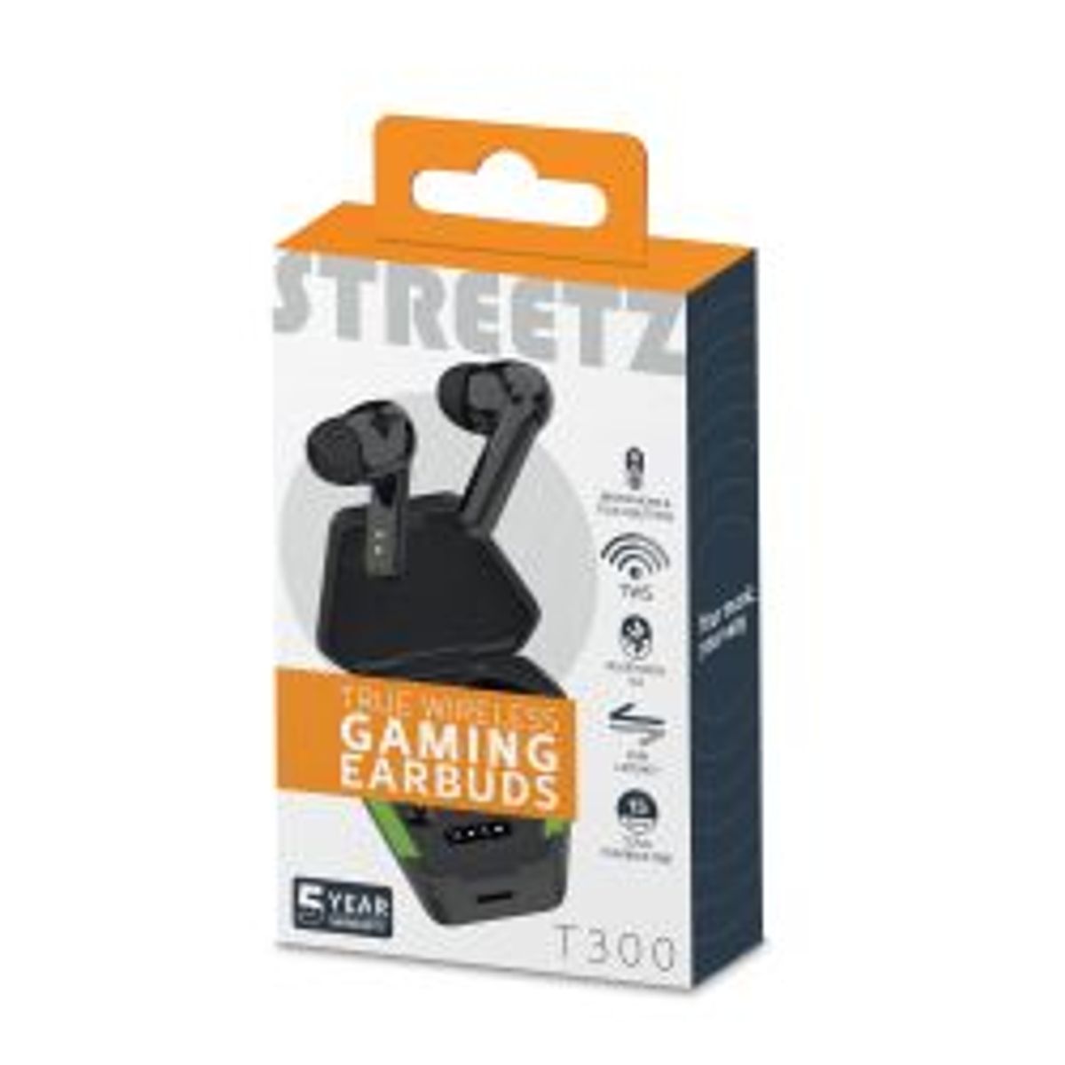 Streetz True Wireless Stereo, Gaming, In-ear, Mat Sort - Høretelefon