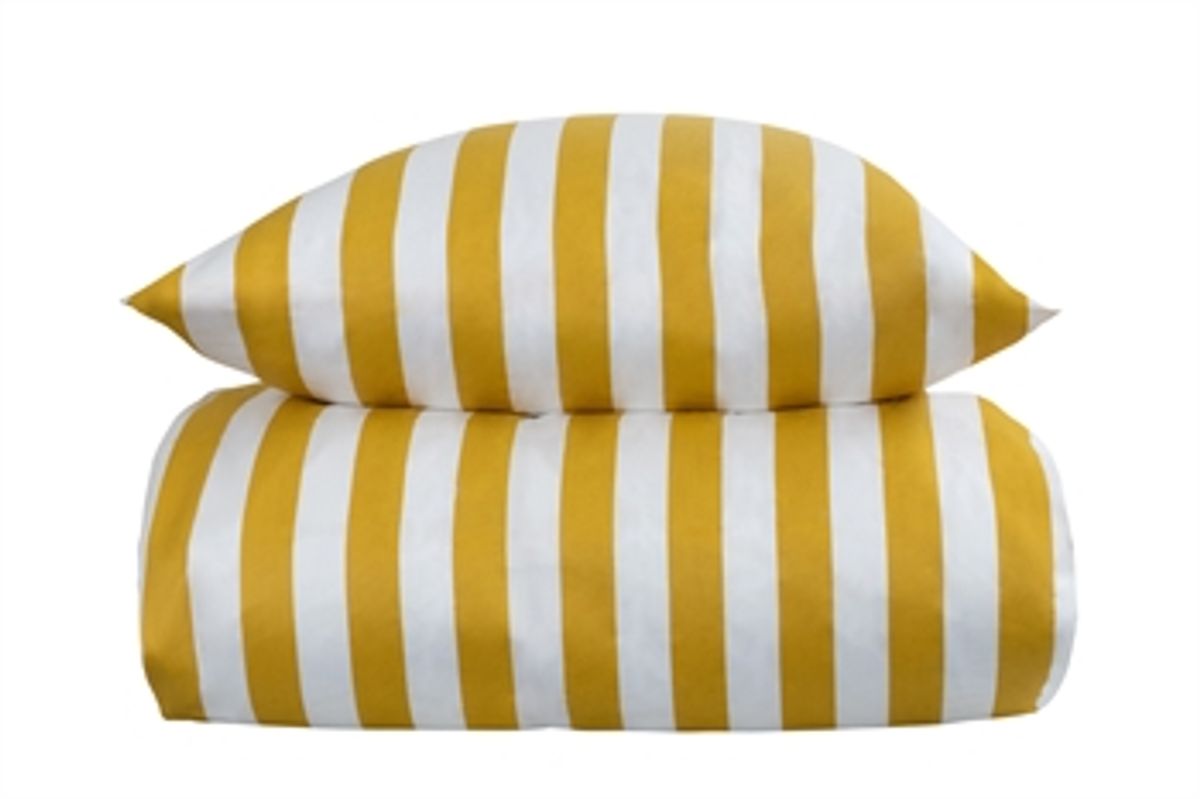 Stribet sengetøj til king size dyne - 240x220 cm - Blødt bomuldssatin - Nordic Stripe - Gult og hvidt sengesæt